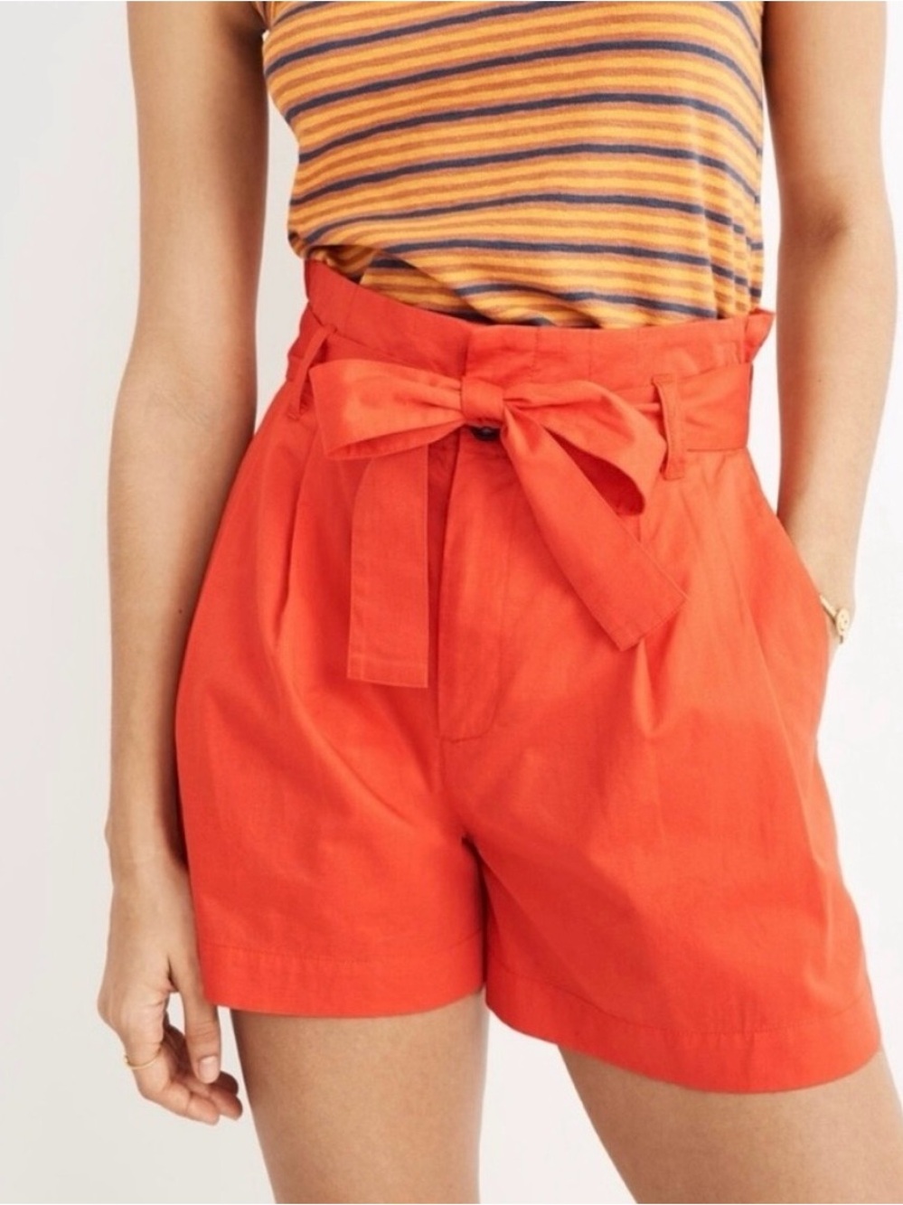 Madewell Coastal Orange Paperbag Belted Shorts